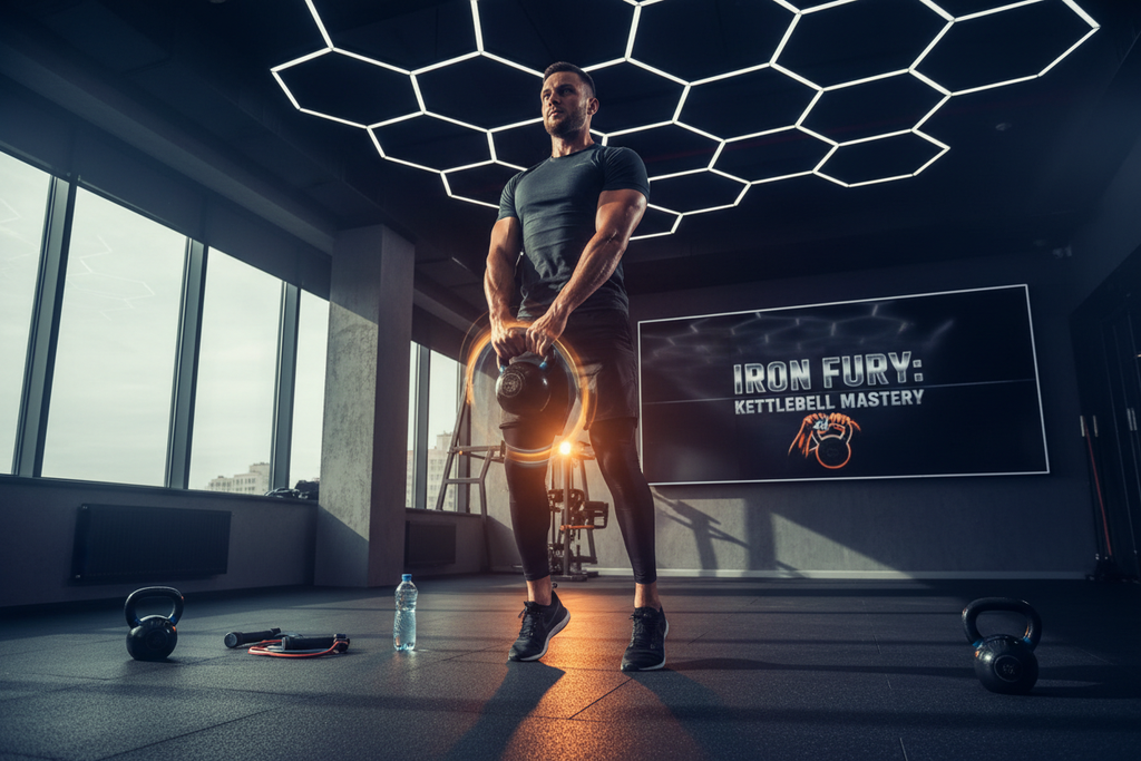 Person performing a powerful kettlebell swing in a gym